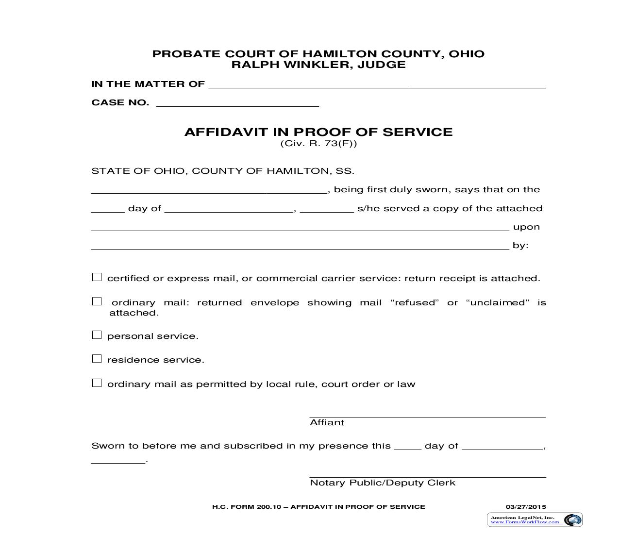 Affidavit In Proof Of Service {200.10} | Pdf Fpdf Doc Docx | Ohio