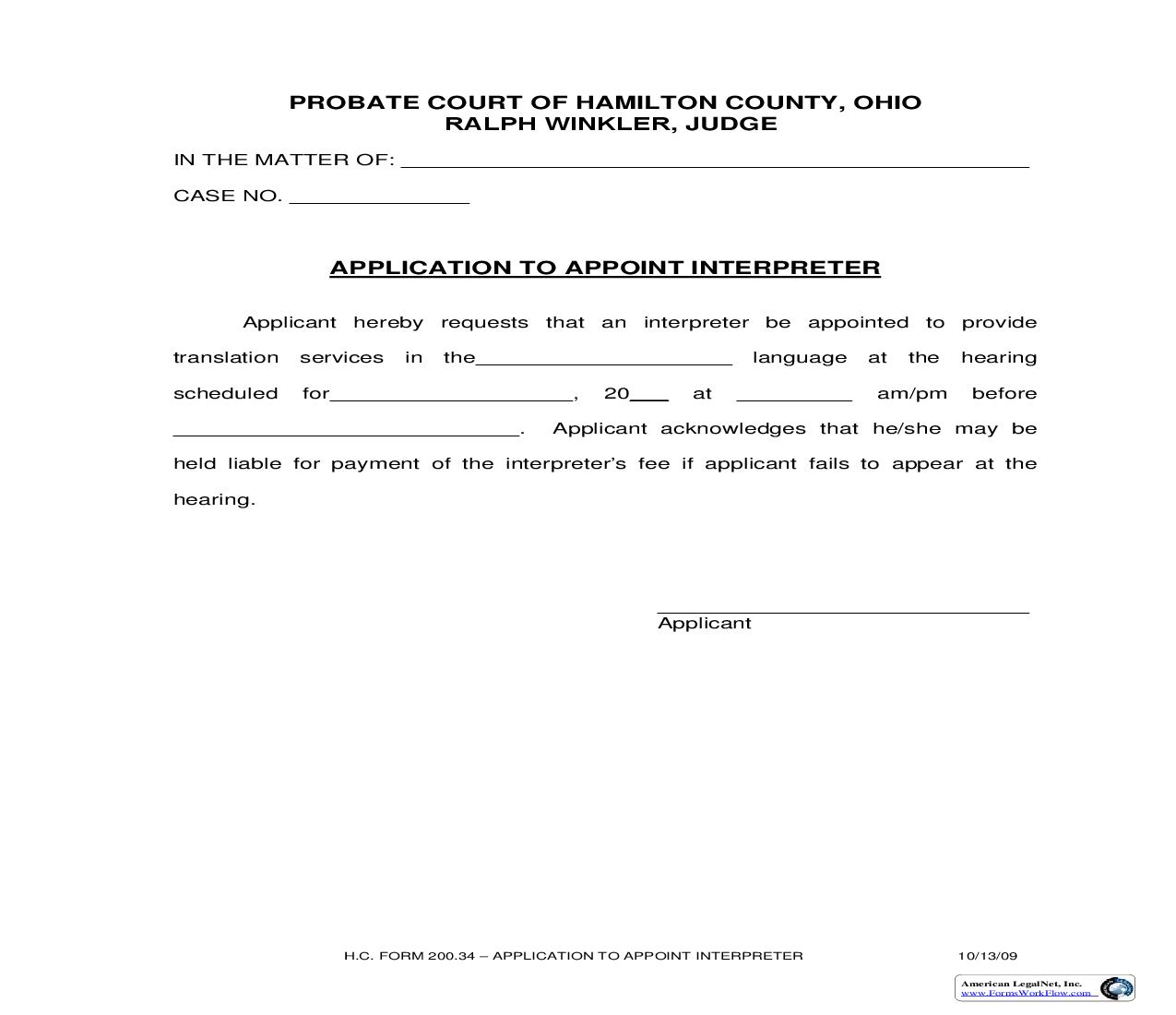 Application To Appoint Interpreter {200.34} | Pdf Fpdf Doc Docx | Ohio
