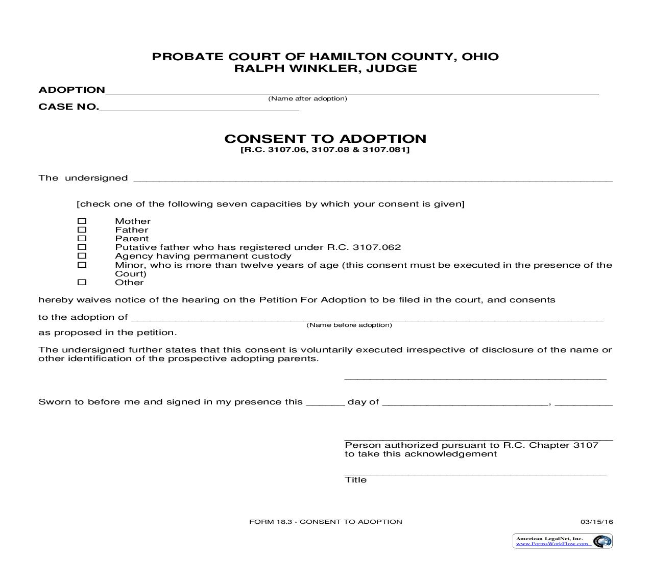 Consent To Adoption {18.3} | Pdf Fpdf Doc Docx | Ohio