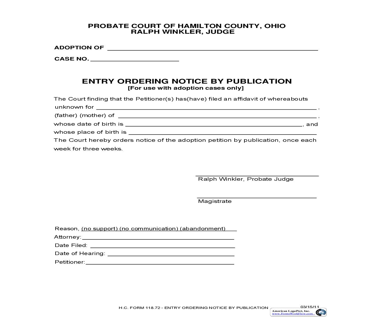 Entry Ordering Notice By Publication {118.72} | Pdf Fpdf Doc Docx | Ohio