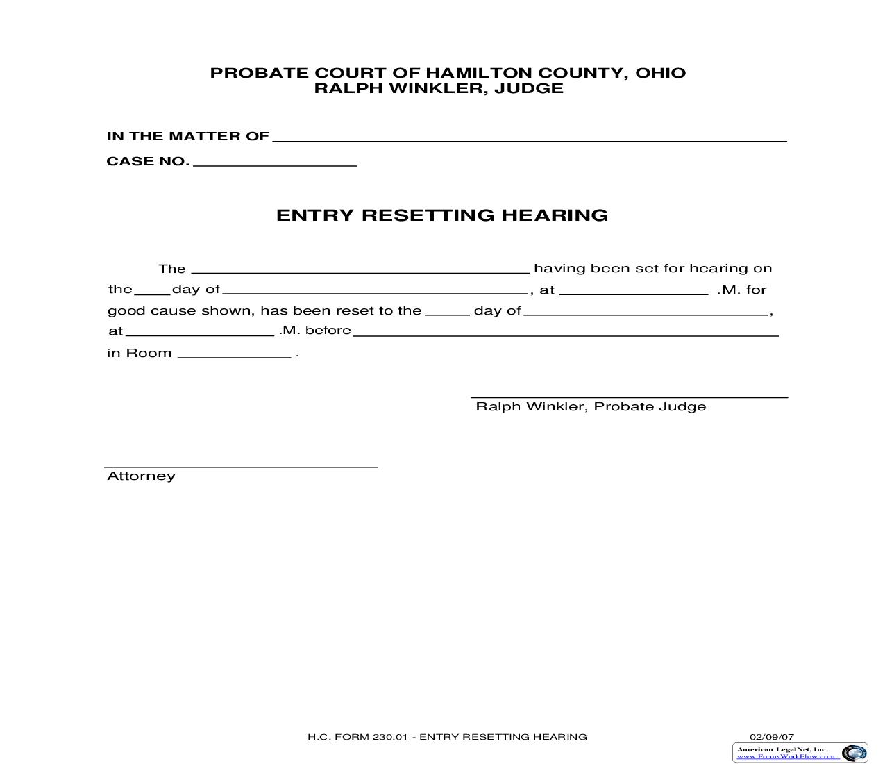 Entry Resetting Hearing {230.01} | Pdf Fpdf Doc Docx | Ohio
