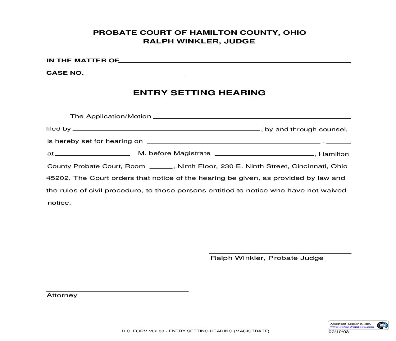 Entry Setting Hearing {202.00} | Pdf Fpdf Doc Docx | Ohio