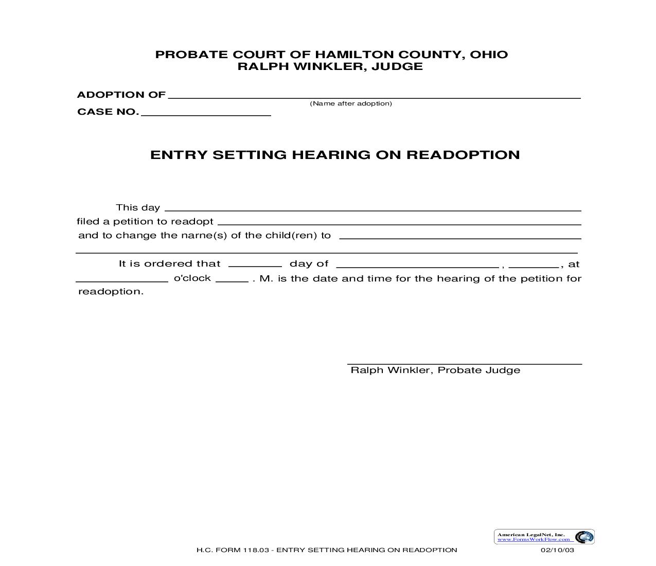 Entry Setting Hearing On Readoption {118.03} | Pdf Fpdf Doc Docx | Ohio