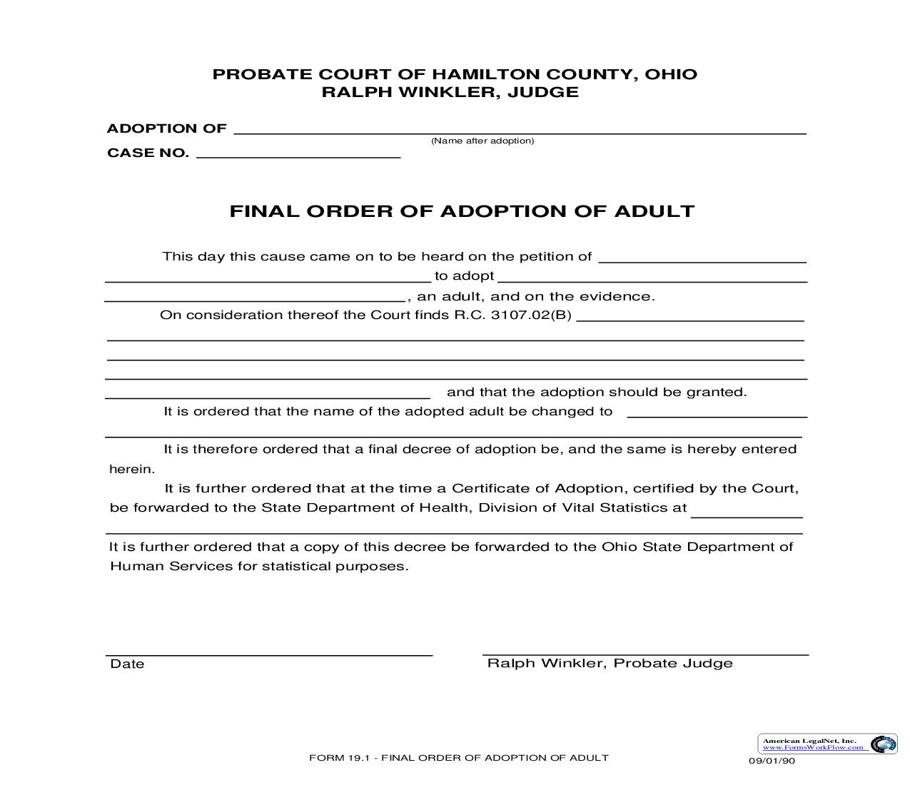Final Order Of Adoption Of Adult {19.1} | Pdf Fpdf Doc Docx | Ohio