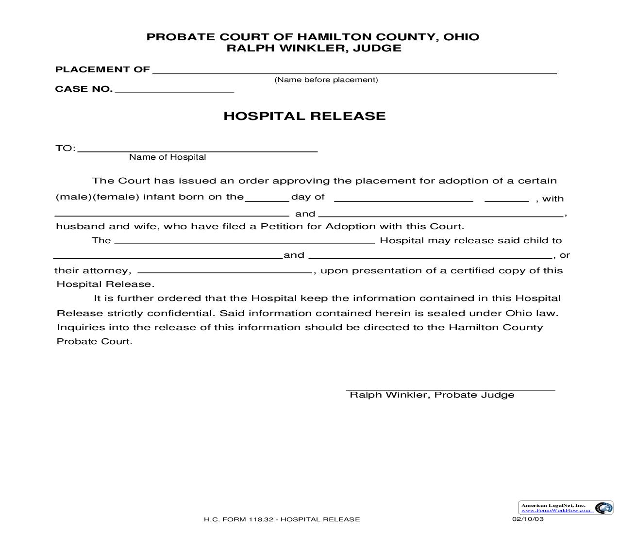 Hospital Release {118.32} | Pdf Fpdf Doc Docx | Ohio