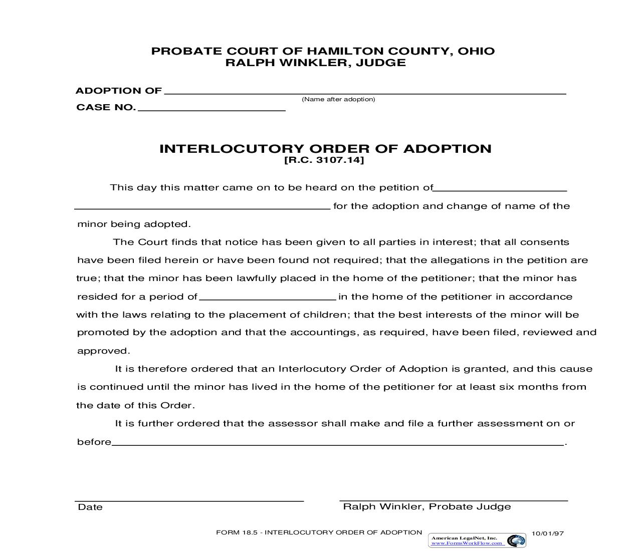 Interlocutory Order Of Adoption {18.5} | Pdf Fpdf Doc Docx | Ohio