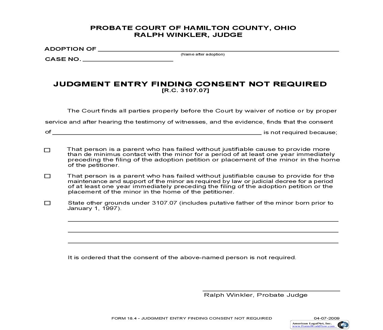 Judgment Entry Finding Consent Not Required {18.4} | Pdf Fpdf Doc Docx | Ohio