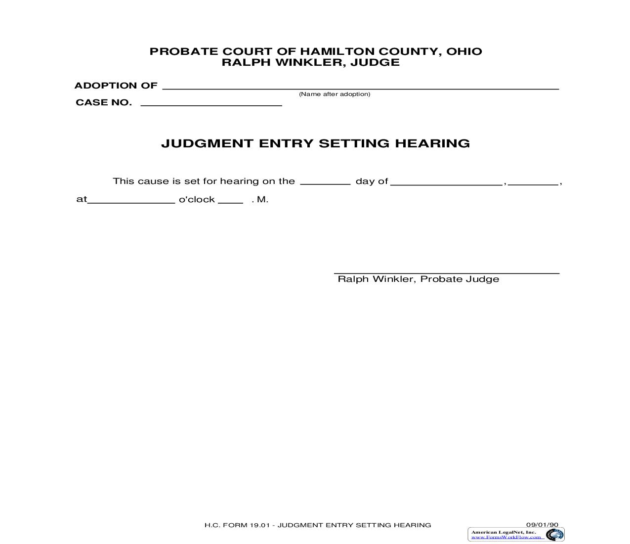 Judgment Entry Setting Hearing {19.01} | Pdf Fpdf Doc Docx | Ohio