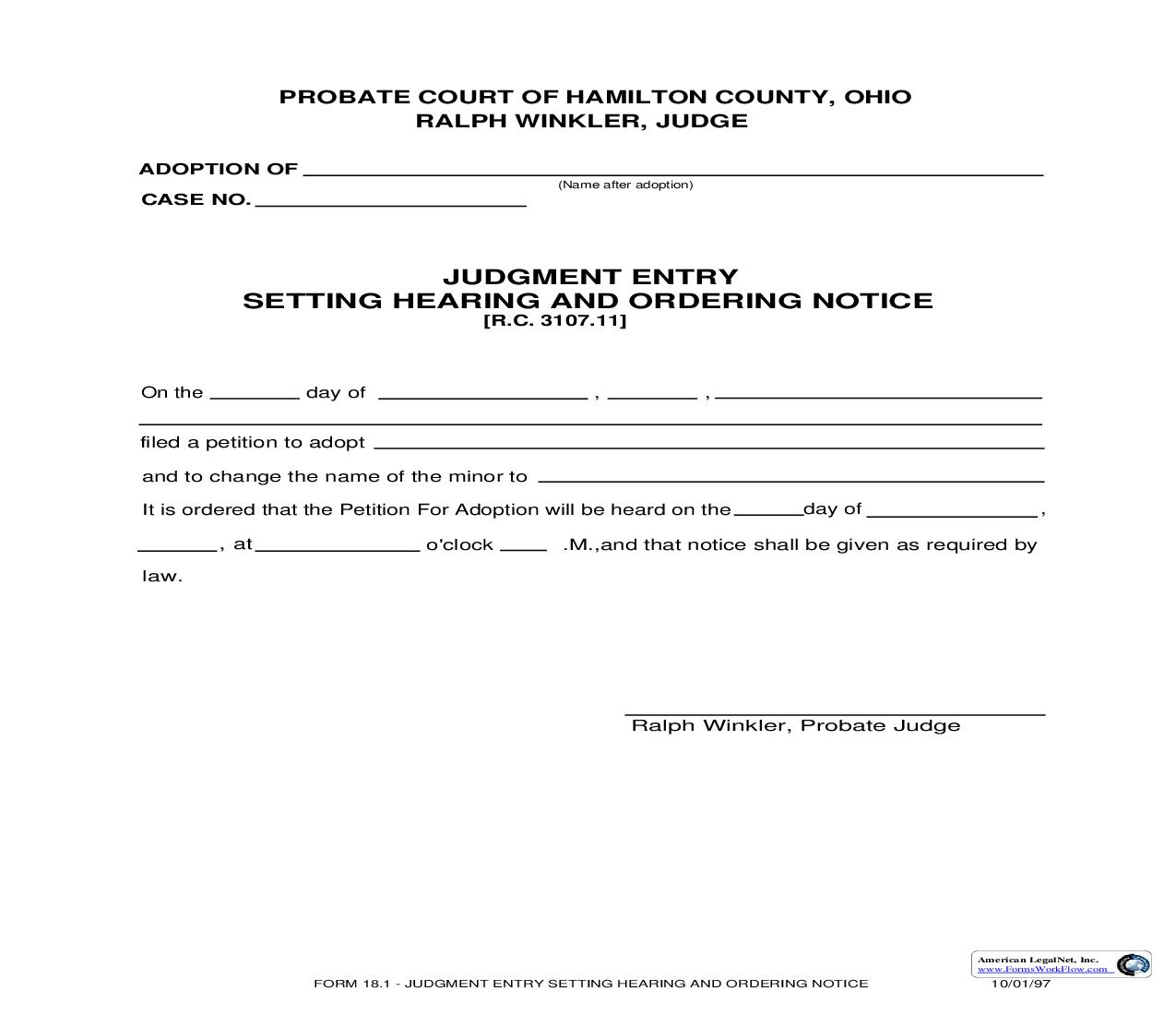 Judgment Entry Setting Hearing And Ordering Notice {18.1} | Pdf Fpdf Doc Docx | Ohio
