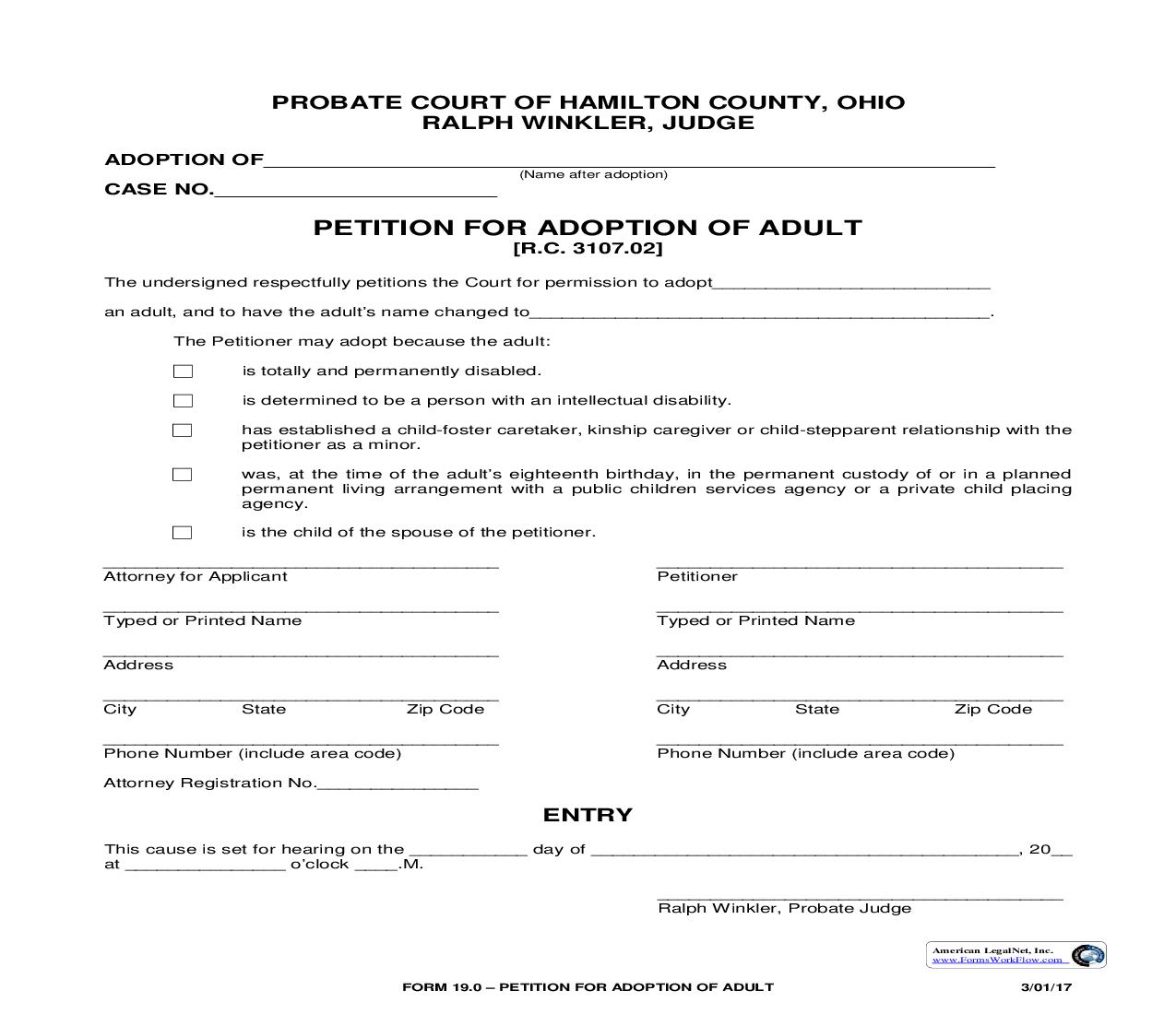 Petition For Adoption Of Adult {19.0} | Pdf Fpdf Doc Docx | Ohio