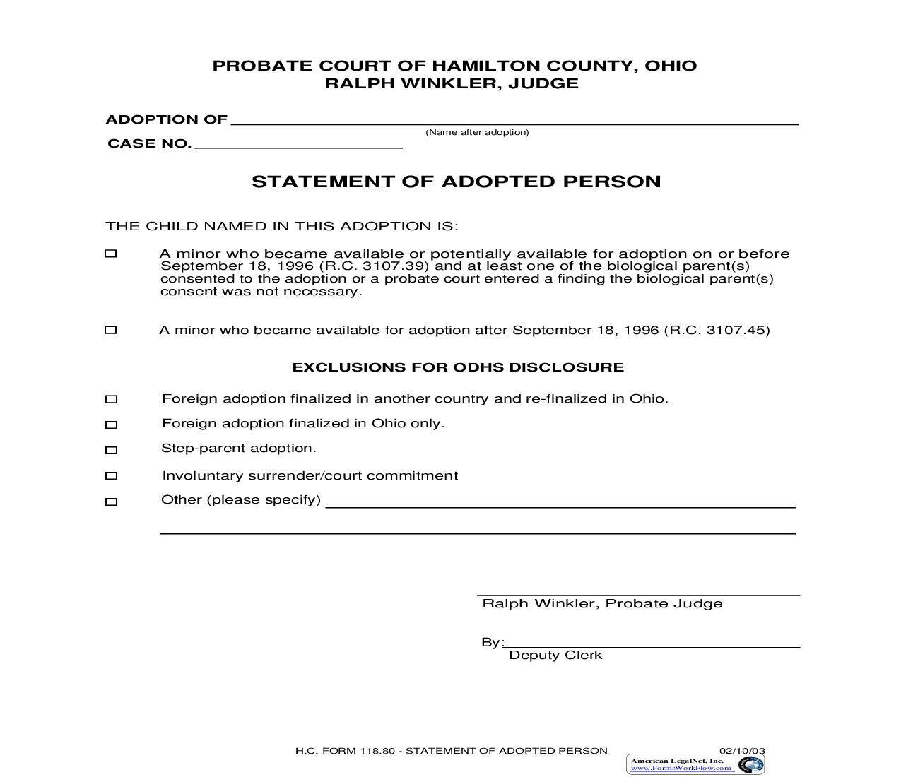 Statement Of Adopted Person {118.80} | Pdf Fpdf Doc Docx | Ohio