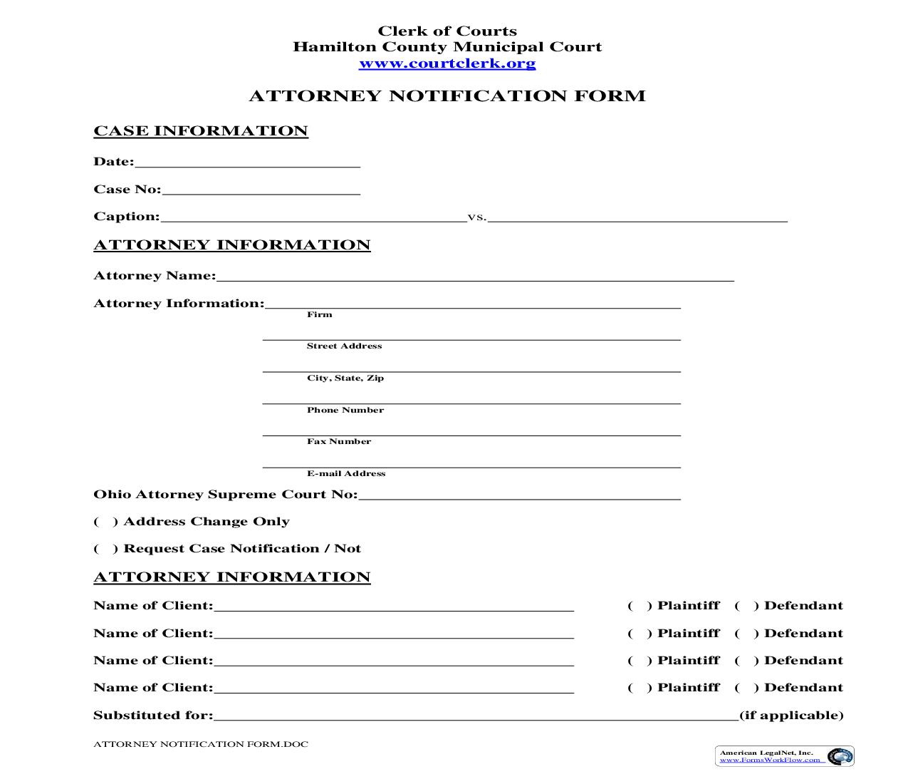 Attorney Notification Form | Pdf Fpdf Doc Docx | Ohio
