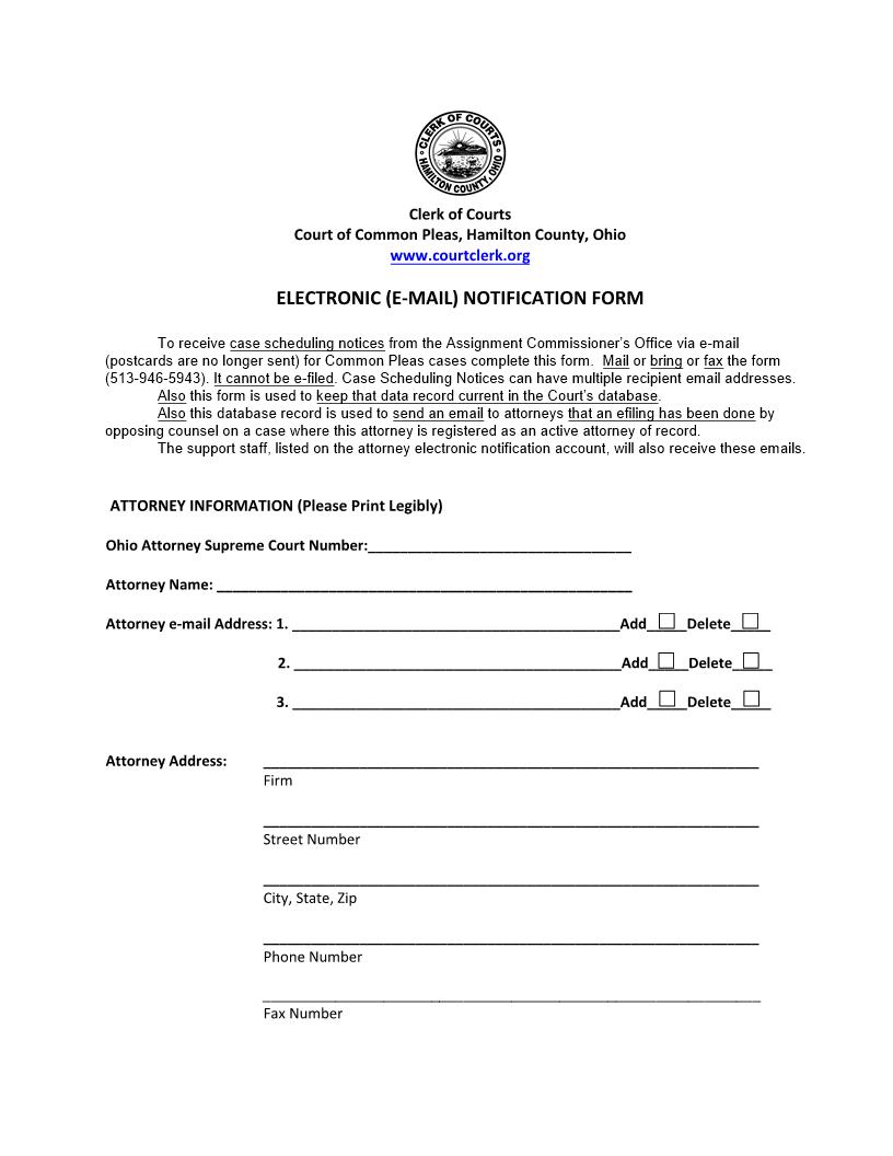Electronic (E-Mail) Notification Form | Pdf Fpdf Doc Docx | Ohio