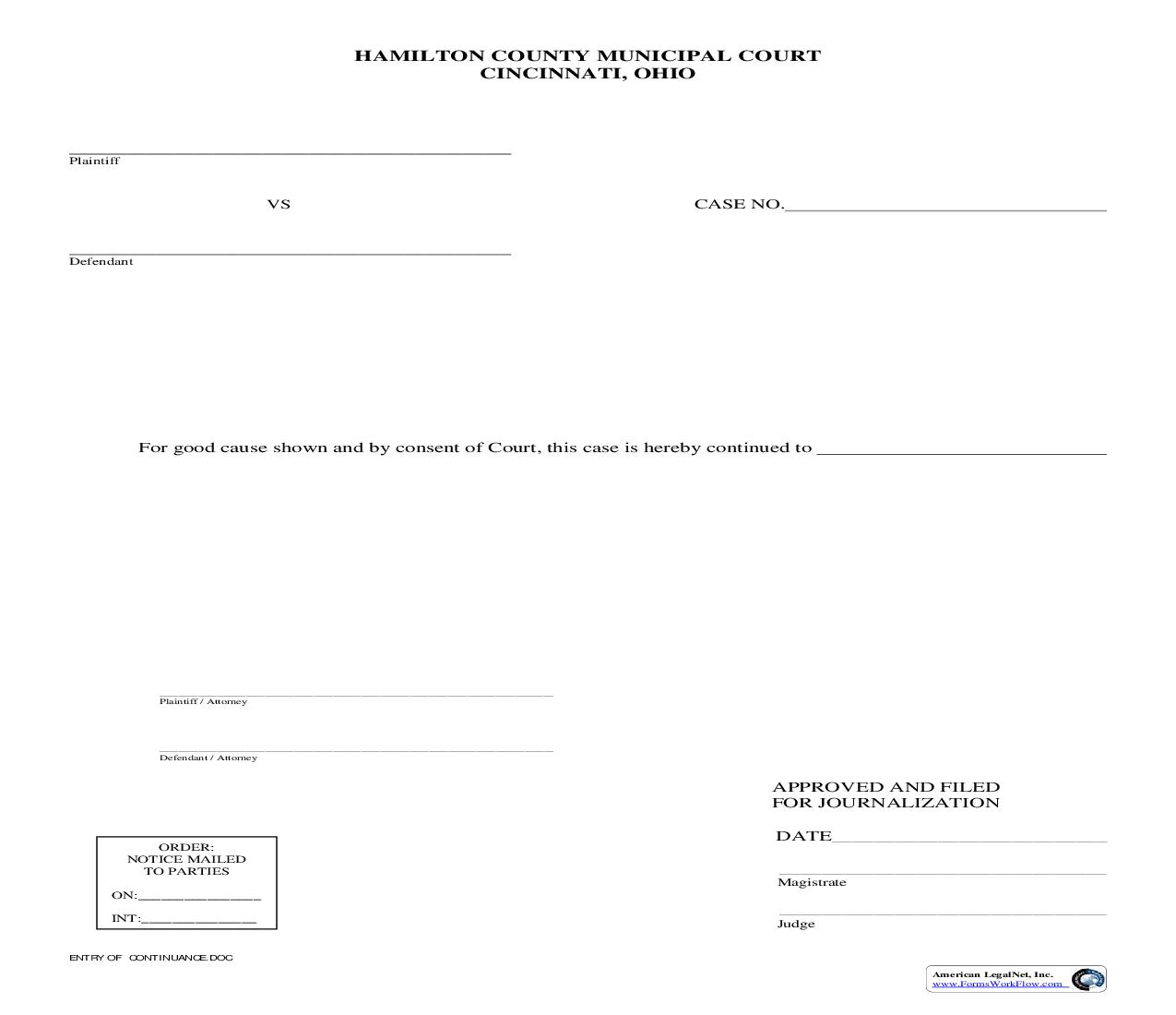 Entry Of Continuance | Pdf Fpdf Doc Docx | Ohio