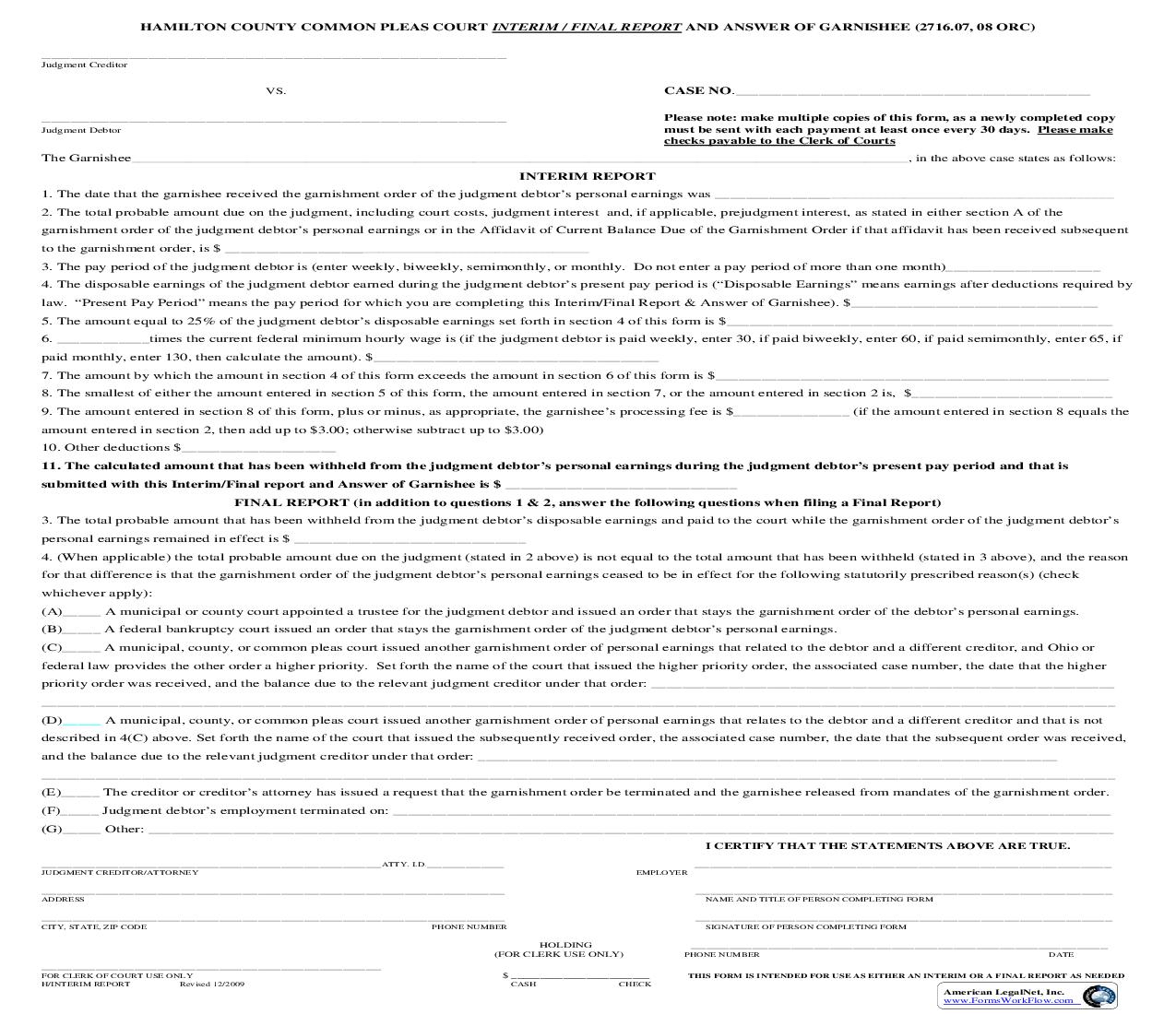 Interim Final Report And Answer Of Garnishee (Common Pleas) | Pdf Fpdf Doc Docx | Ohio