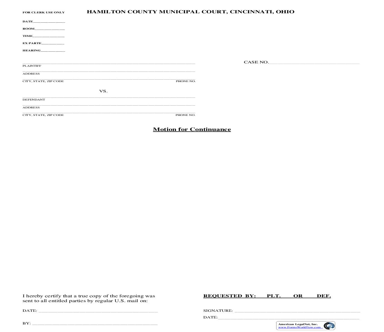 Motion For Continuance | Pdf Fpdf Doc Docx | Ohio