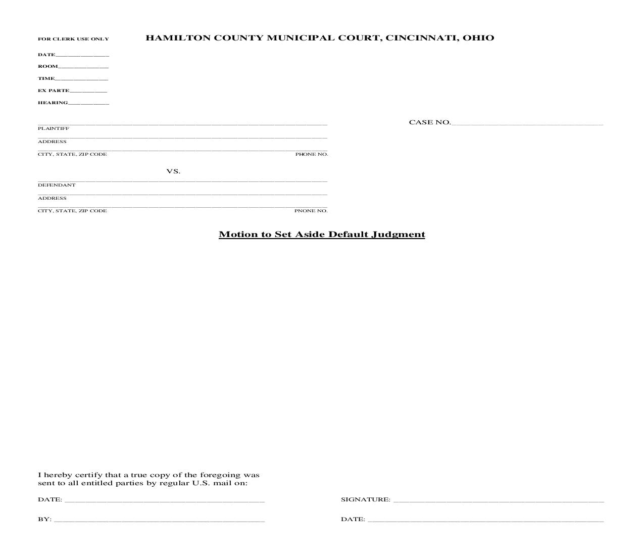 Motion To Set Aside Default Judgment | Pdf Fpdf Doc Docx | Ohio