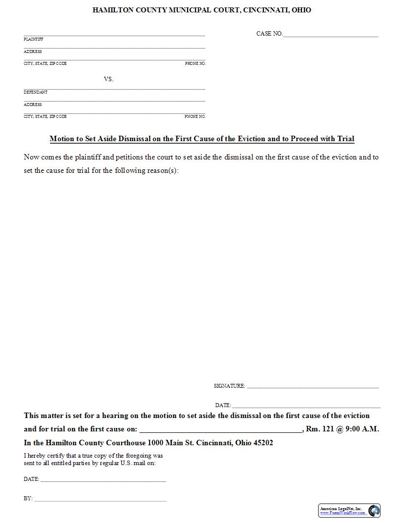 Motion To Set Aside Dismissal | Pdf Fpdf Docx | Ohio