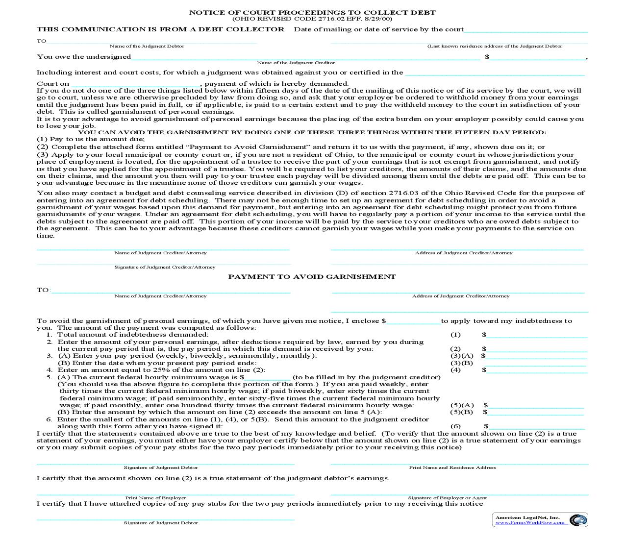 Notice Of Court Proceedings To Collect Debt (Municipal) | Pdf Fpdf Doc Docx | Ohio