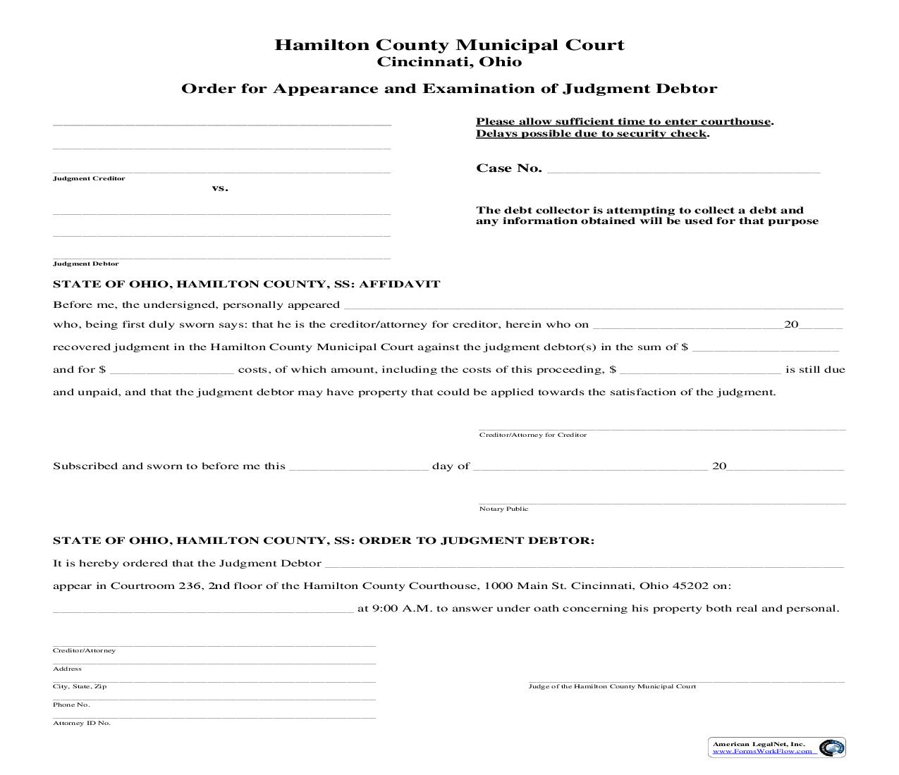 Order For Appearance And Examination Of Judgment Debtor | Pdf Fpdf Doc Docx | Ohio