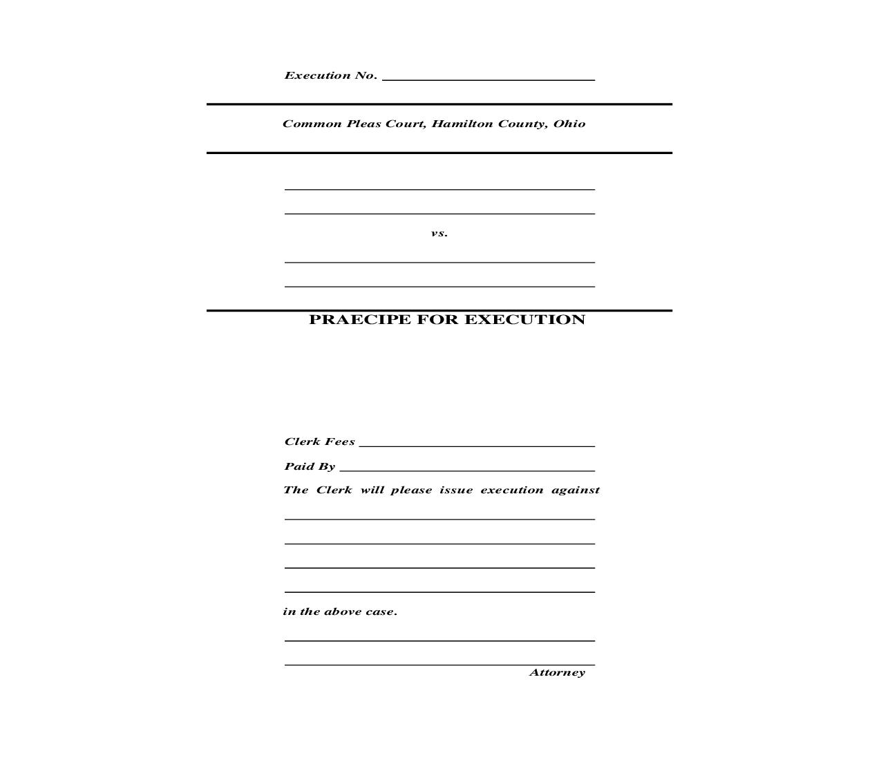 Praecipe For Execution | Pdf Fpdf Doc Docx | Ohio