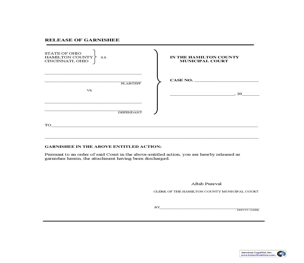 Release Of Garnishee | Pdf Fpdf Doc Docx | Ohio