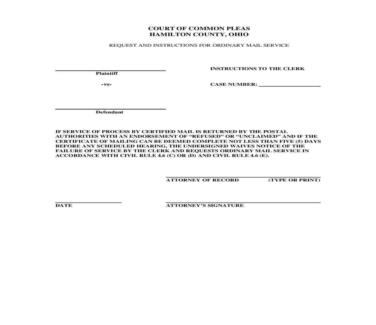 Request And Instructions For Ordinary Mail Service | Pdf Fpdf Doc Docx | Ohio