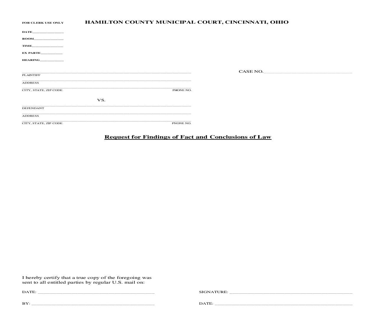 Request For Findings Of Fact And Conclusions Of Law | Pdf Fpdf Doc Docx | Ohio