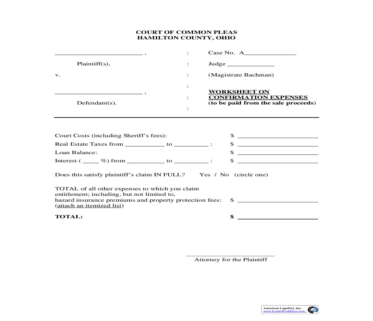 Worksheet On Confirmation Expenses | Pdf Fpdf Doc Docx | Ohio