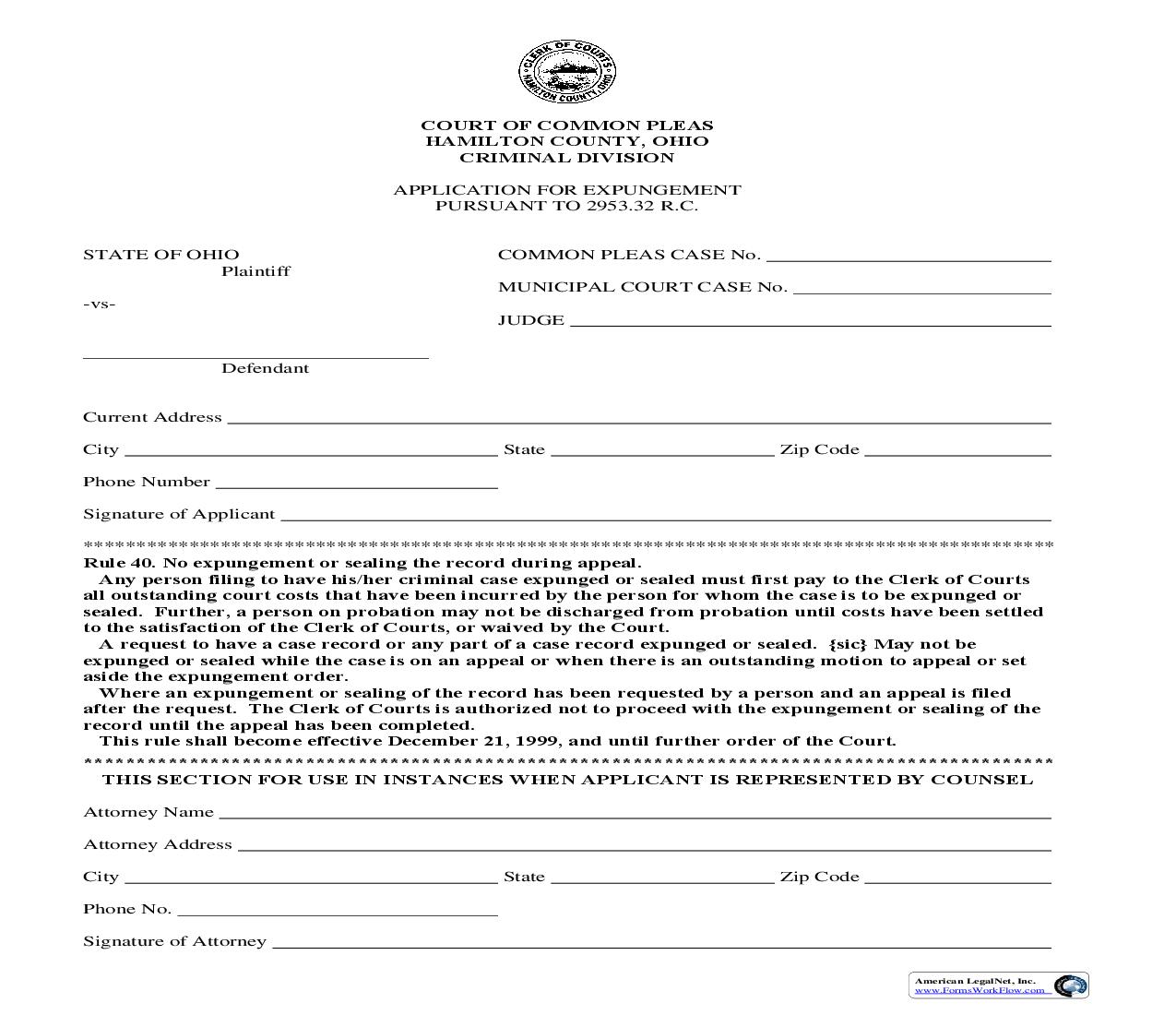 Application For Expungement | Pdf Fpdf Doc Docx | Ohio