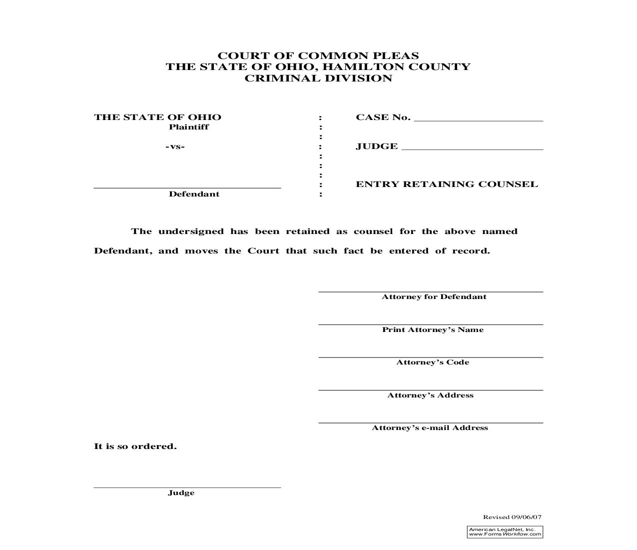 Entry Retaining Counsel | Pdf Fpdf Doc Docx | Ohio