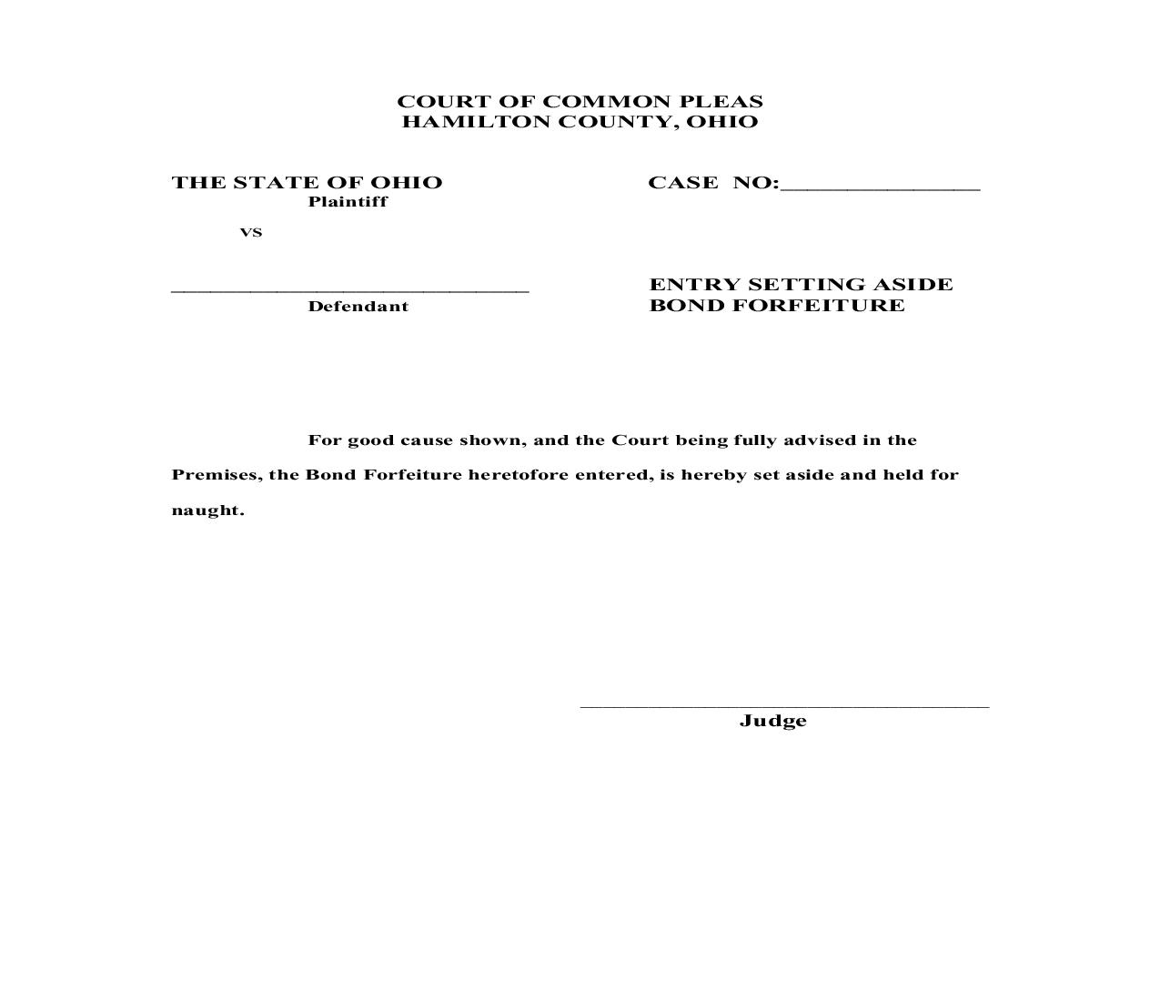 Entry Setting Aside Bond Forfeiture | Pdf Fpdf Doc Docx | Ohio