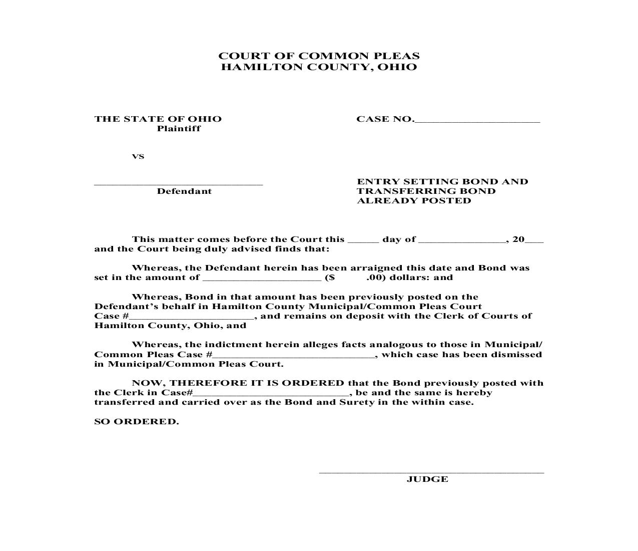 Entry Setting Bond And Transferring Bond Already Posted | Pdf Fpdf Doc Docx | Ohio