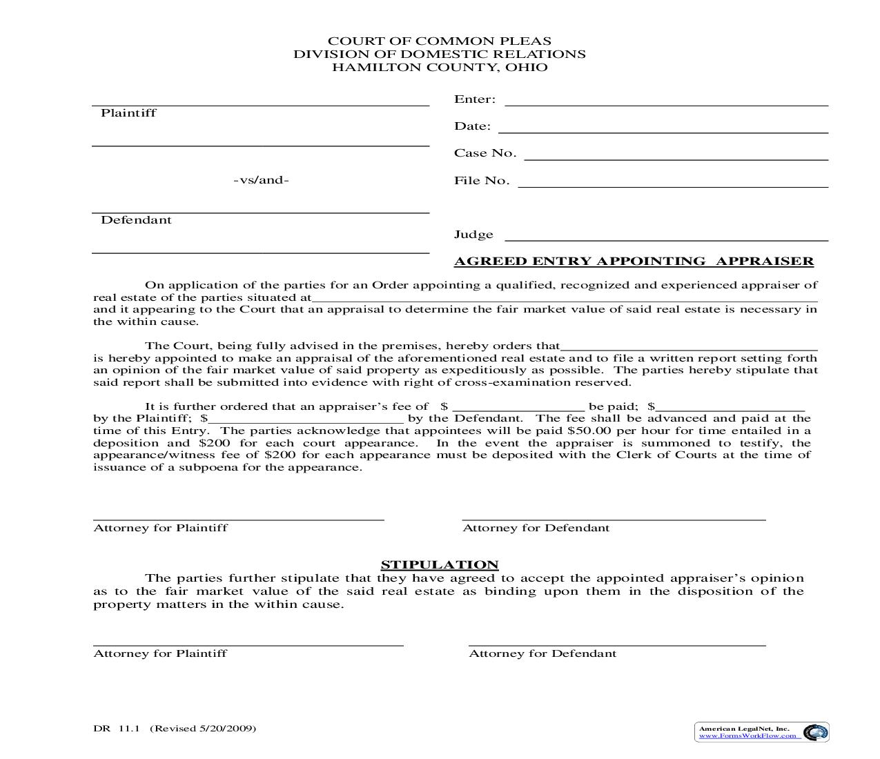 Agreed Entry Appointing Appraiser {11.1} | Pdf Fpdf Doc Docx | Ohio