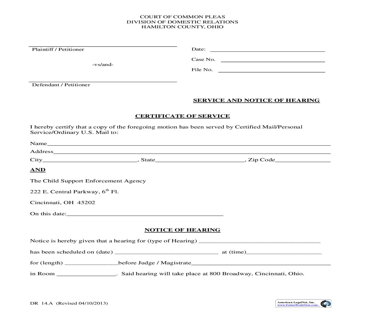 Certificate Of Service{14.A} | Pdf Fpdf Doc Docx | Ohio