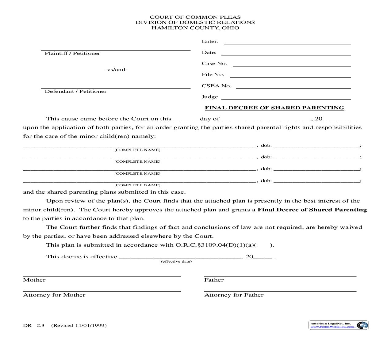 Final Decree Of Shared Parenting {2.3} | Pdf Fpdf Doc Docx | Ohio