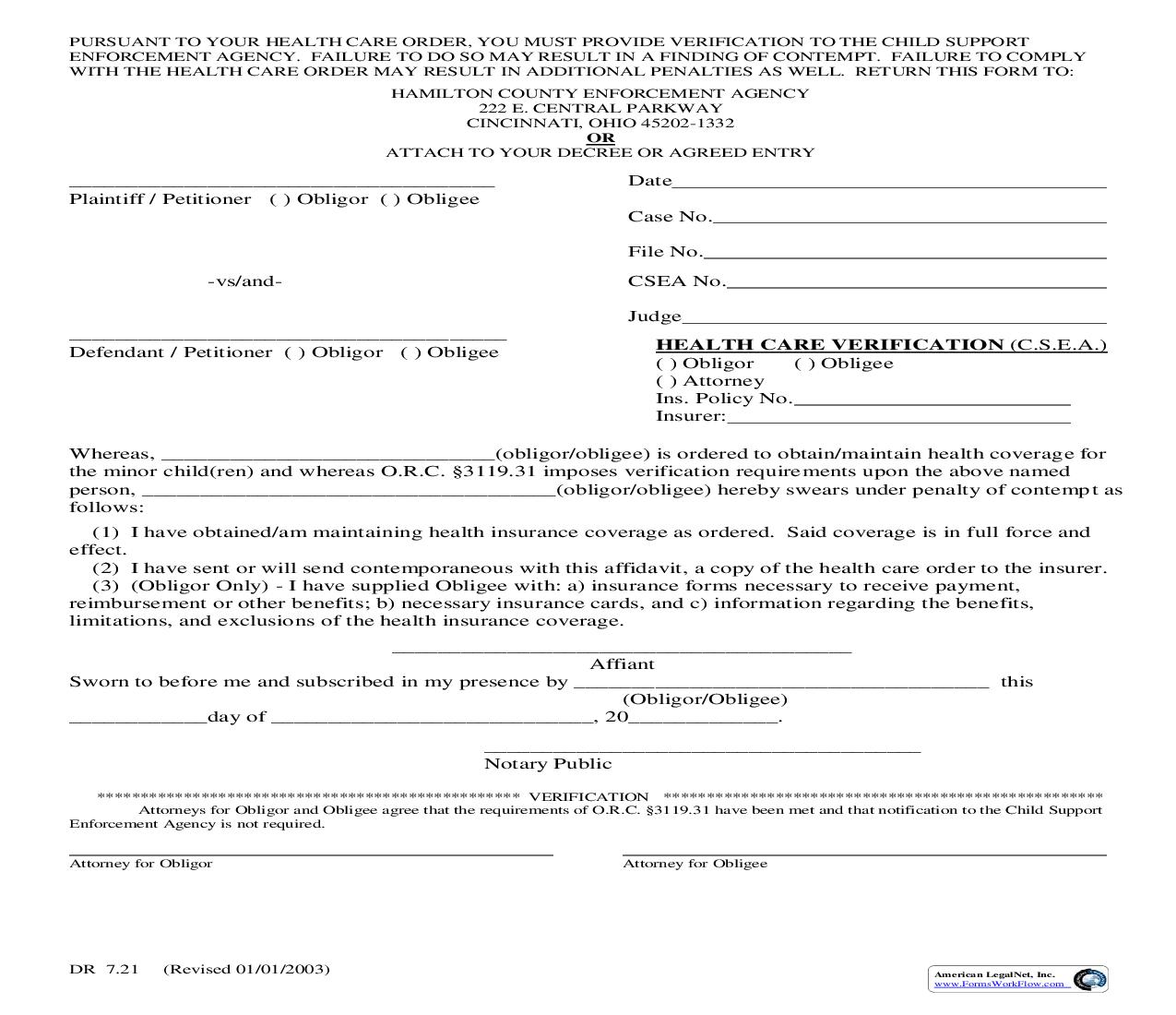 Health Care Verification {7.21} | Pdf Fpdf Doc Docx | Ohio