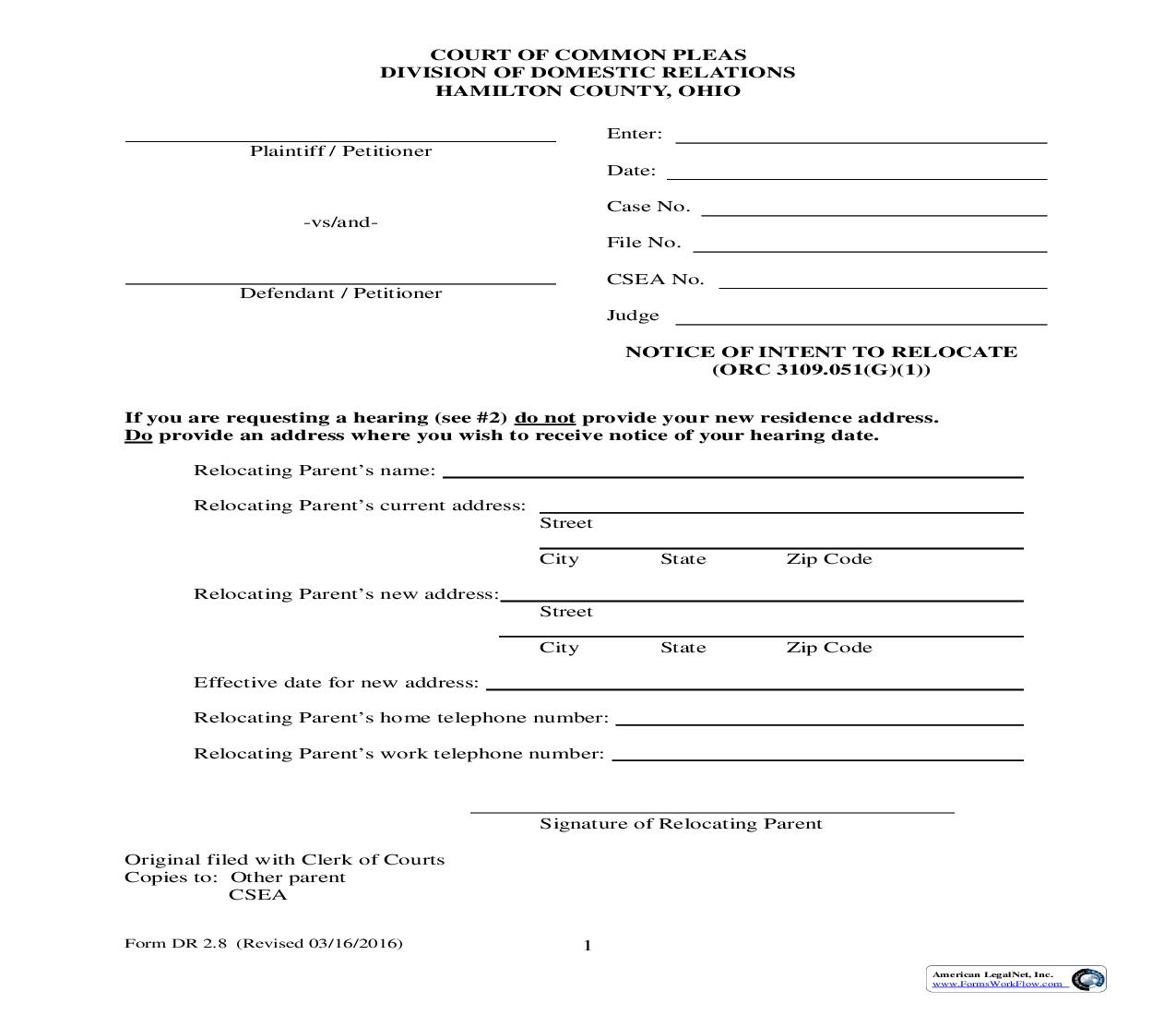 Notice Of Intent To Relocate {2.8} | Pdf Fpdf Doc Docx | Ohio