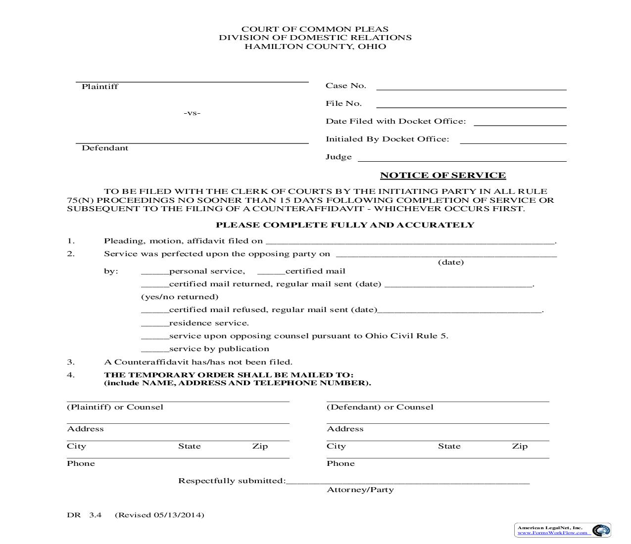 Notice Of Service {3.4TP} | Pdf Fpdf Doc Docx | Ohio