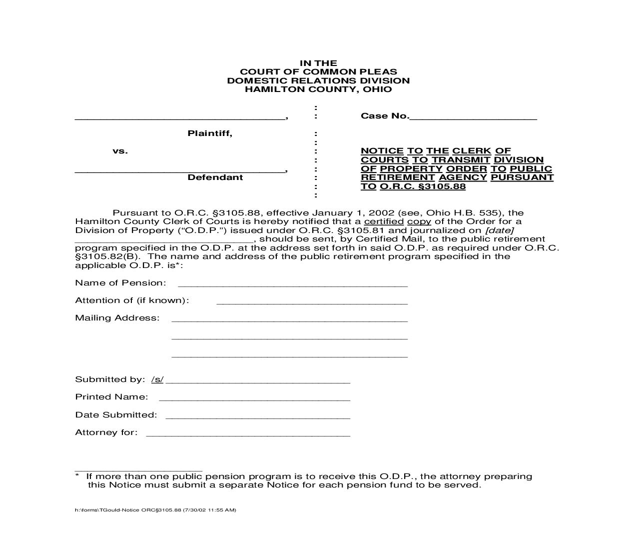 Notice To The Clerk Of Courts | Pdf Fpdf Doc Docx | Ohio