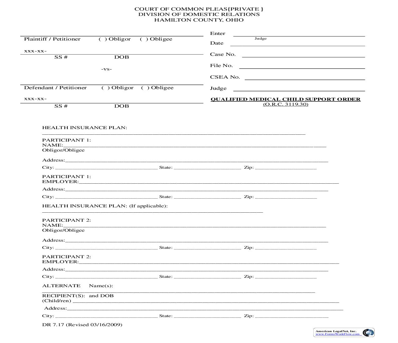 Qualified Medical Child Support Order {7.17} | Pdf Fpdf Doc Docx | Ohio