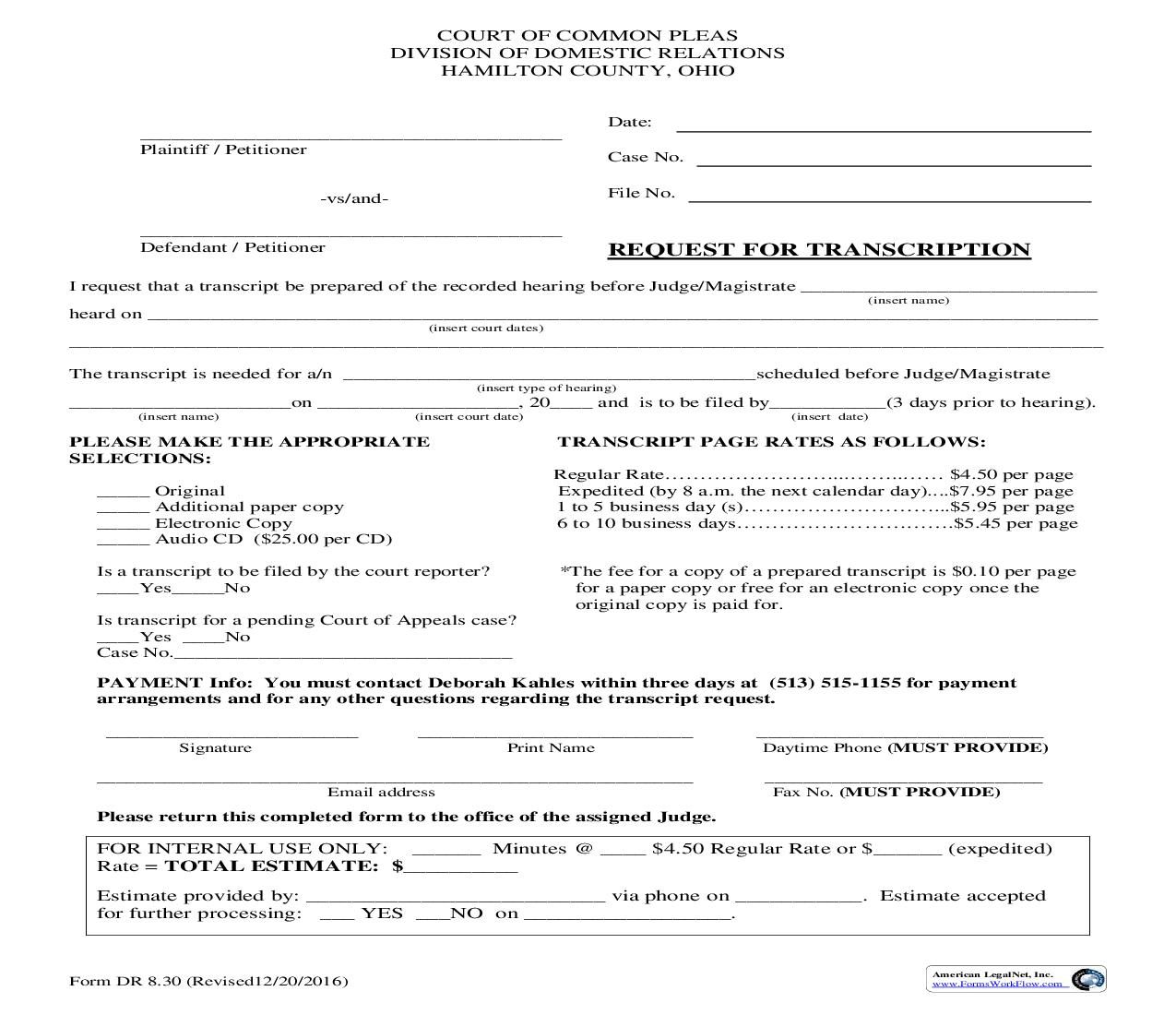 Request For Transcription {8.30} | Pdf Fpdf Doc Docx | Ohio