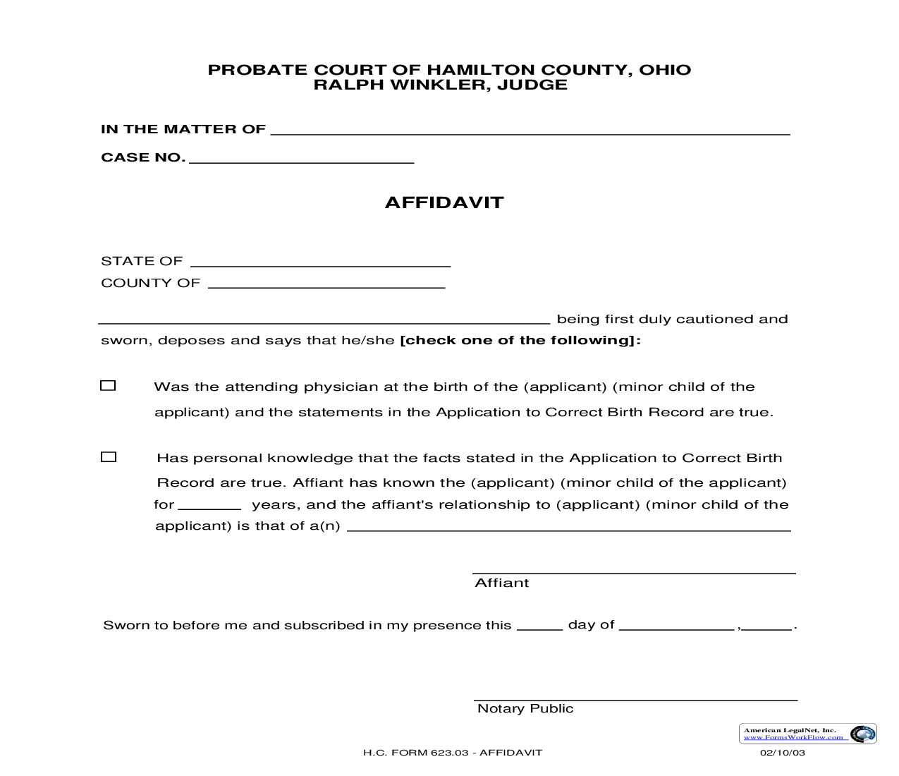 Affidavit {623.03} | Pdf Fpdf Doc Docx | Ohio