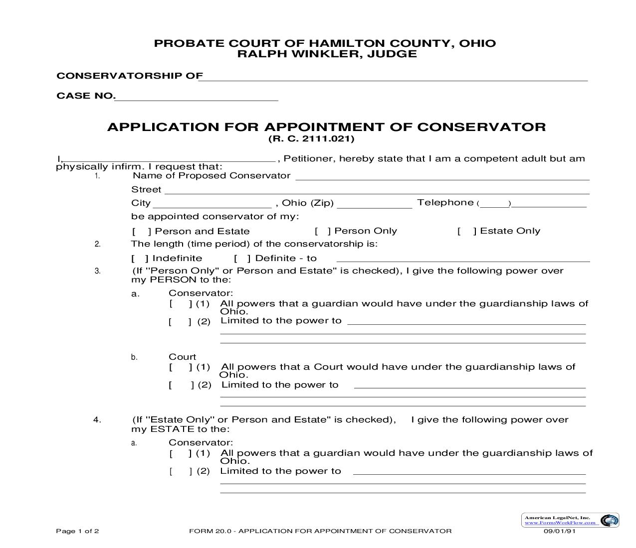 Application For Appointment Of Conservator {20.0} | Pdf Fpdf Doc Docx | Ohio