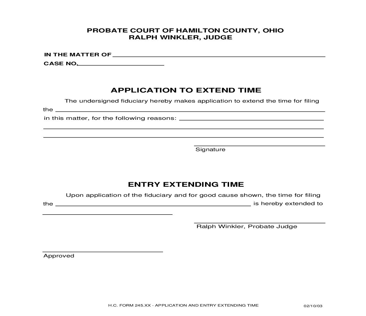 Application To Extend Time {245.XX} | Pdf Fpdf Doc Docx | Ohio