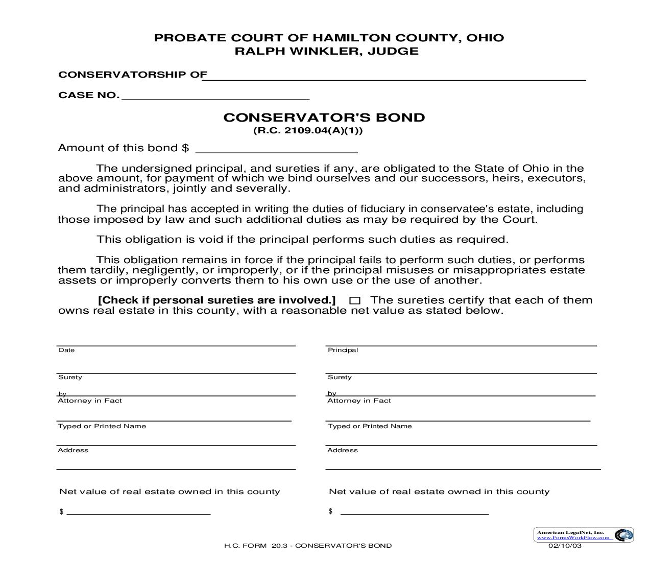 Conservators Bond {20.3} | Pdf Fpdf Doc Docx | Ohio