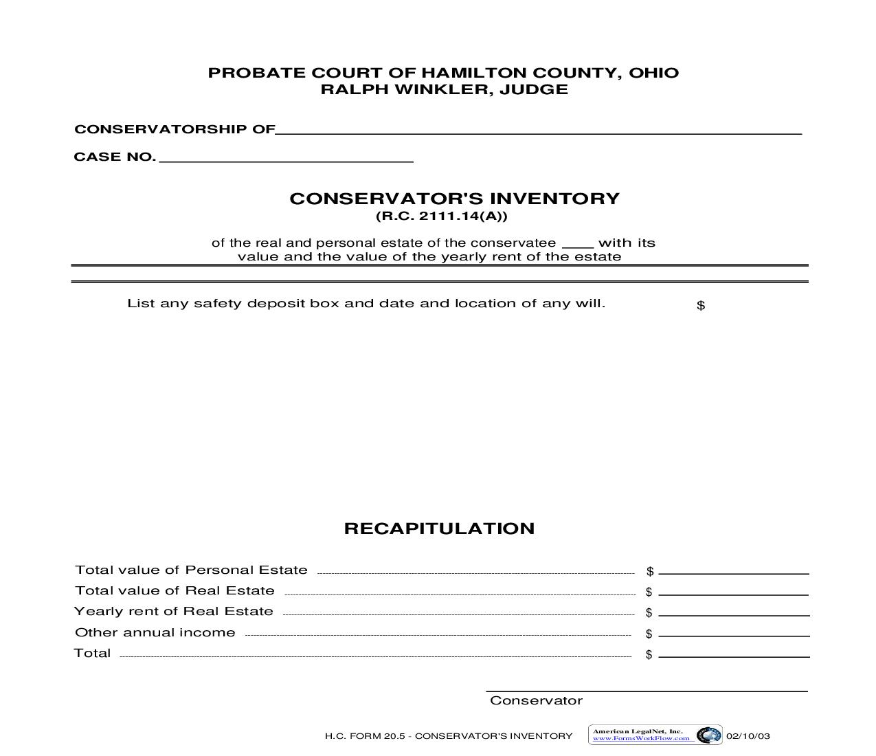 Conservators Inventory {20.5} | Pdf Fpdf Doc Docx | Ohio
