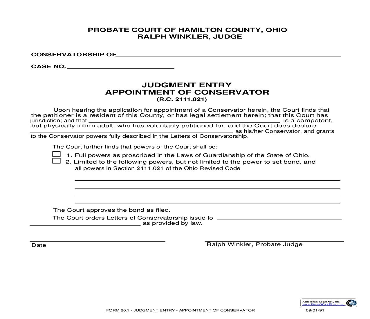Judgment Entry Appointment Of Conservator {20.1} | Pdf Fpdf Doc Docx | Ohio