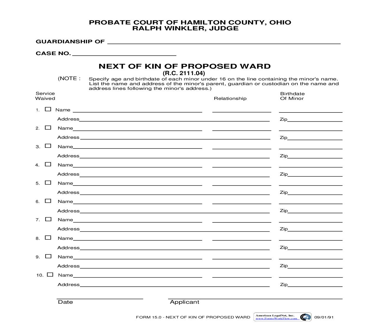 Next Of Kin Of Proposed Ward {15.0.} | Pdf Fpdf Doc Docx | Ohio