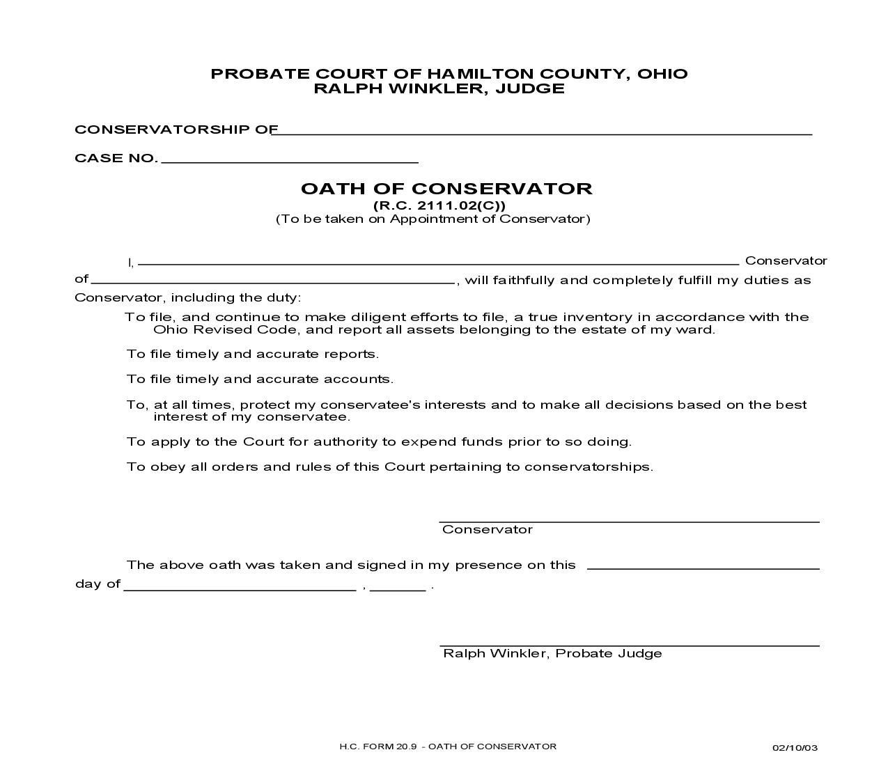 Oath Of Conservator {20.9} | Pdf Fpdf Doc Docx | Ohio